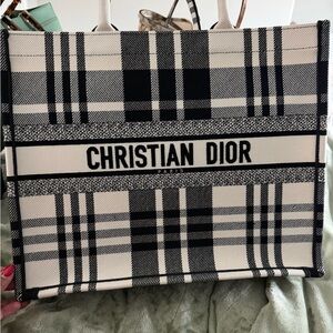 Limited Edition Dior Large Book Tote in Black and Cream Plaid